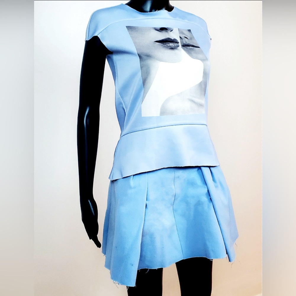 ZARA Abstract Light Blue Portrait Graphic T-Shirt and Skirt Dress Set
